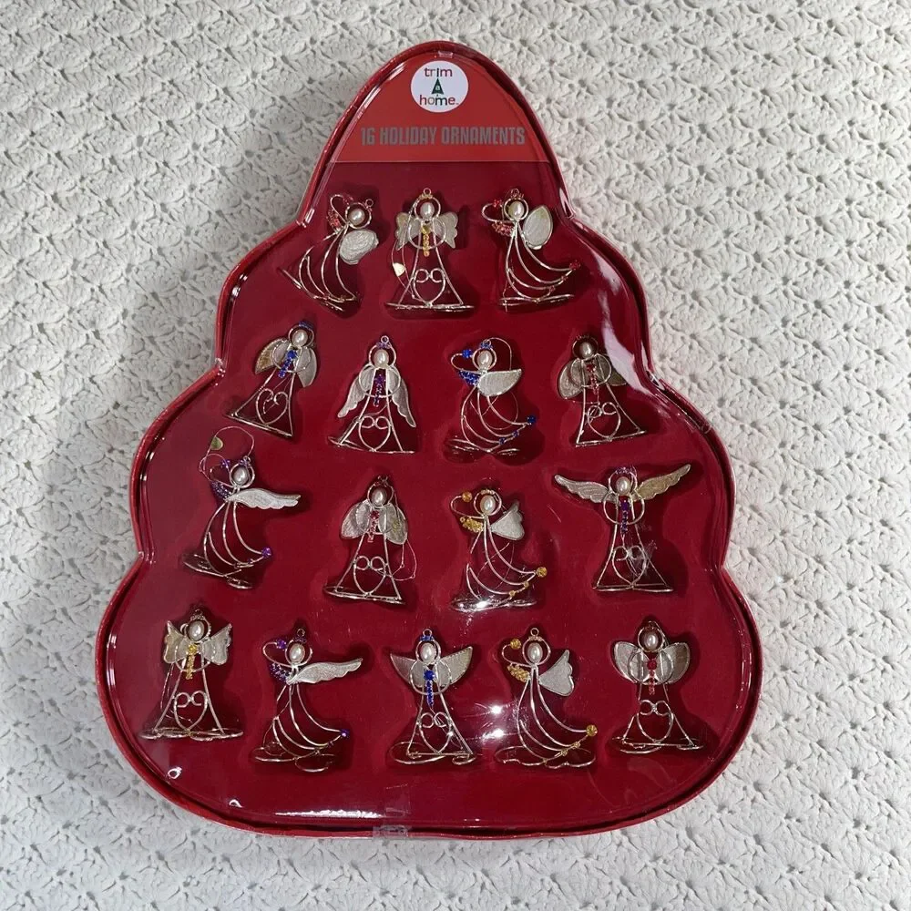 VINTAGE TRIM-A-HOME 16 PC ORNAMENT SET RHINESTONE ANGELS